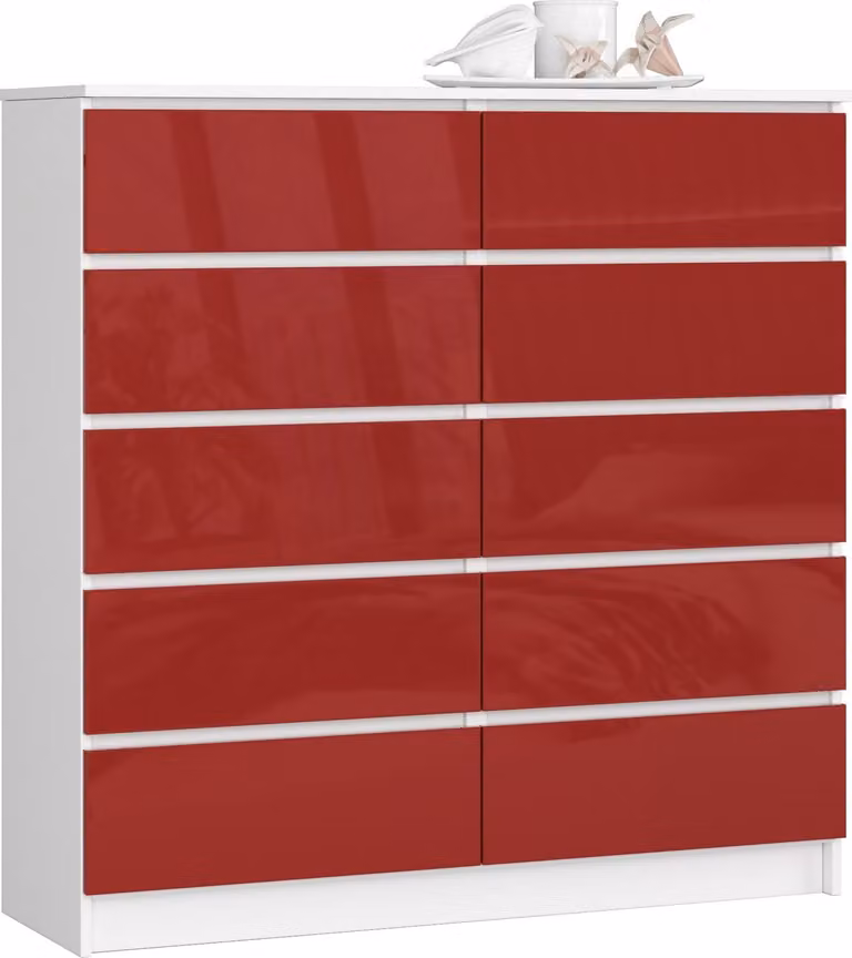 Akord Credenza 10 Cassetti Bianco-Rosso Lucido 120X40X121 Cm