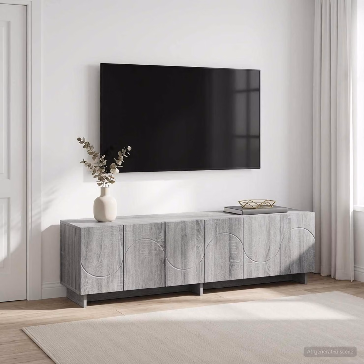 Supporto TV moderno vidaXL in legno e MDF grigio, L 140 x P 34.5 x H 40 cm