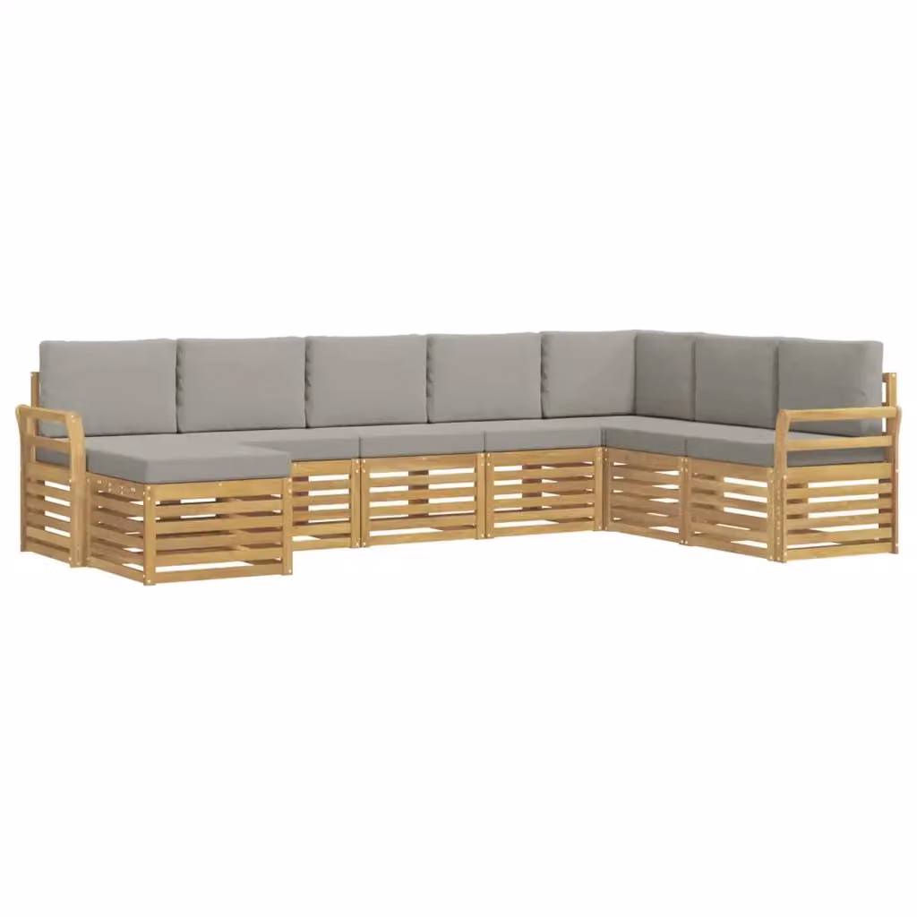 Set di divani da esterno a L vidaXL in legno di acacia con cuscini, bianco e grigio – 2