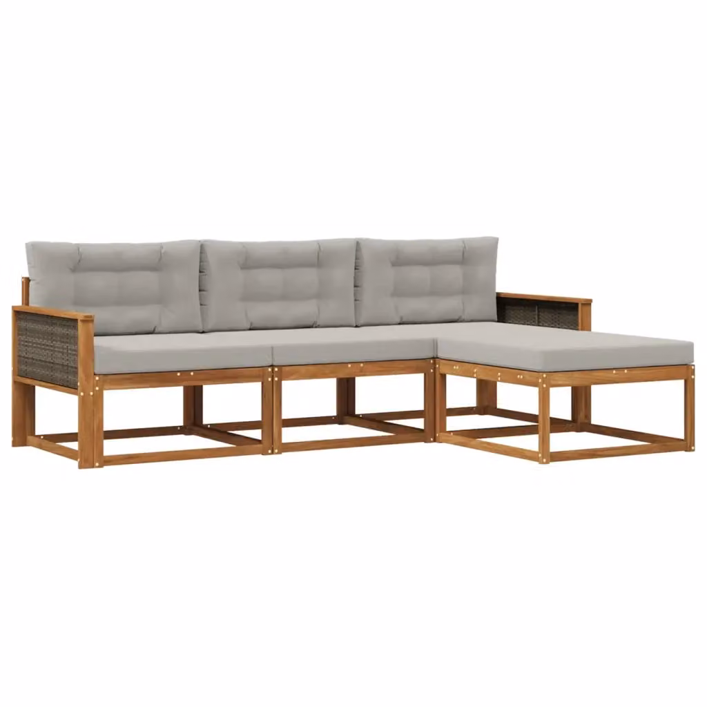 Set di divani da esterno a L con pouf vidaXL in legno di acacia, colore marrone e grigio chiaro – 2