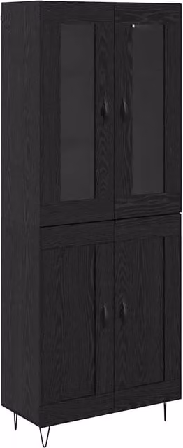 Credenza moderna in legno multistrato Rovere e Nero con dettagli in vetro e metallo per soggiorno o sala da pranzo L: 69,5 cm, P: 34 cm, H: 90 cm – 1