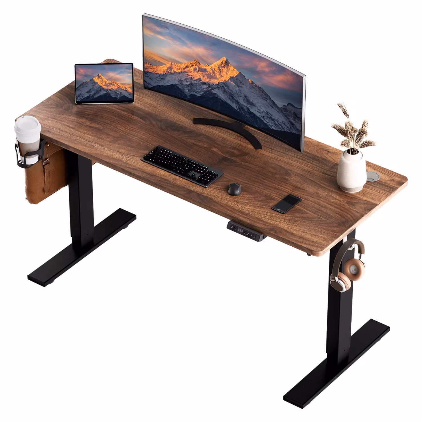 Scrivania 120 x 60 cm, piano da 18 mm, scrivania elettrica regolabile in altezza, sistema di memoria e anticollisione, USB/Type-C con ricarica rapida