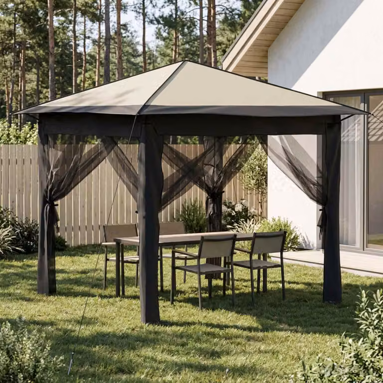 Gazebo vidaXL con 4 pareti in poliestere e struttura in acciaio, Colore: Beige e Antracite, L/P/H: 260 x 260 x 245 cm