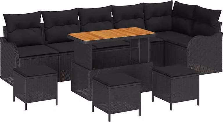 Set Divano da Giardino con cuscino 10 pcs Nero polyrattan