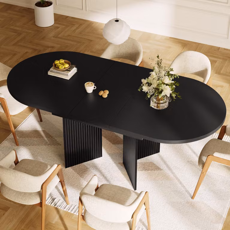 okwish Tavolo da pranzo, tavolo allungabile con meccanismo telescopico e piano aggiuntivo interno, tavolo da cucina salvaspazio per sala da pranzo e soggiorno, nero