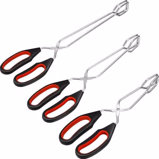 Pinze per griglia in acciaio inossidabile con manico in silicone – Resistenti al calore – Ideali per un uso frequente e per il barbecue – Confezione da 3 pezzi