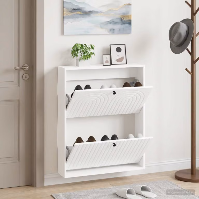 vidaXL Mobiletto per Scarpe da Muro Moderno Bianco L: 71 cm, P: 17 cm, H: 86 cm