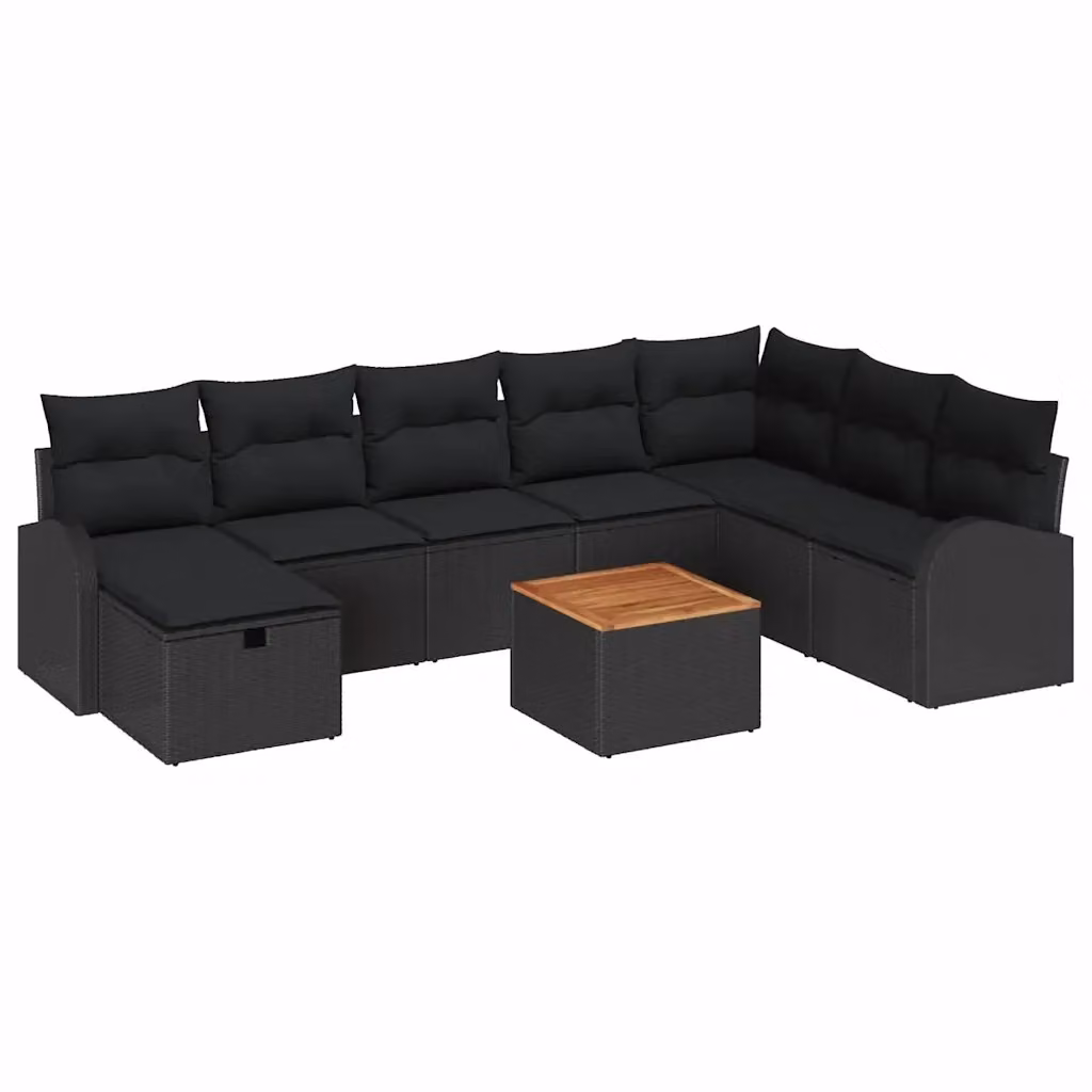 Set Divano da Giardino a L vidaXL in Polyrattan Nero con Cuscini e Tavolino da 9 Pezzi – 2