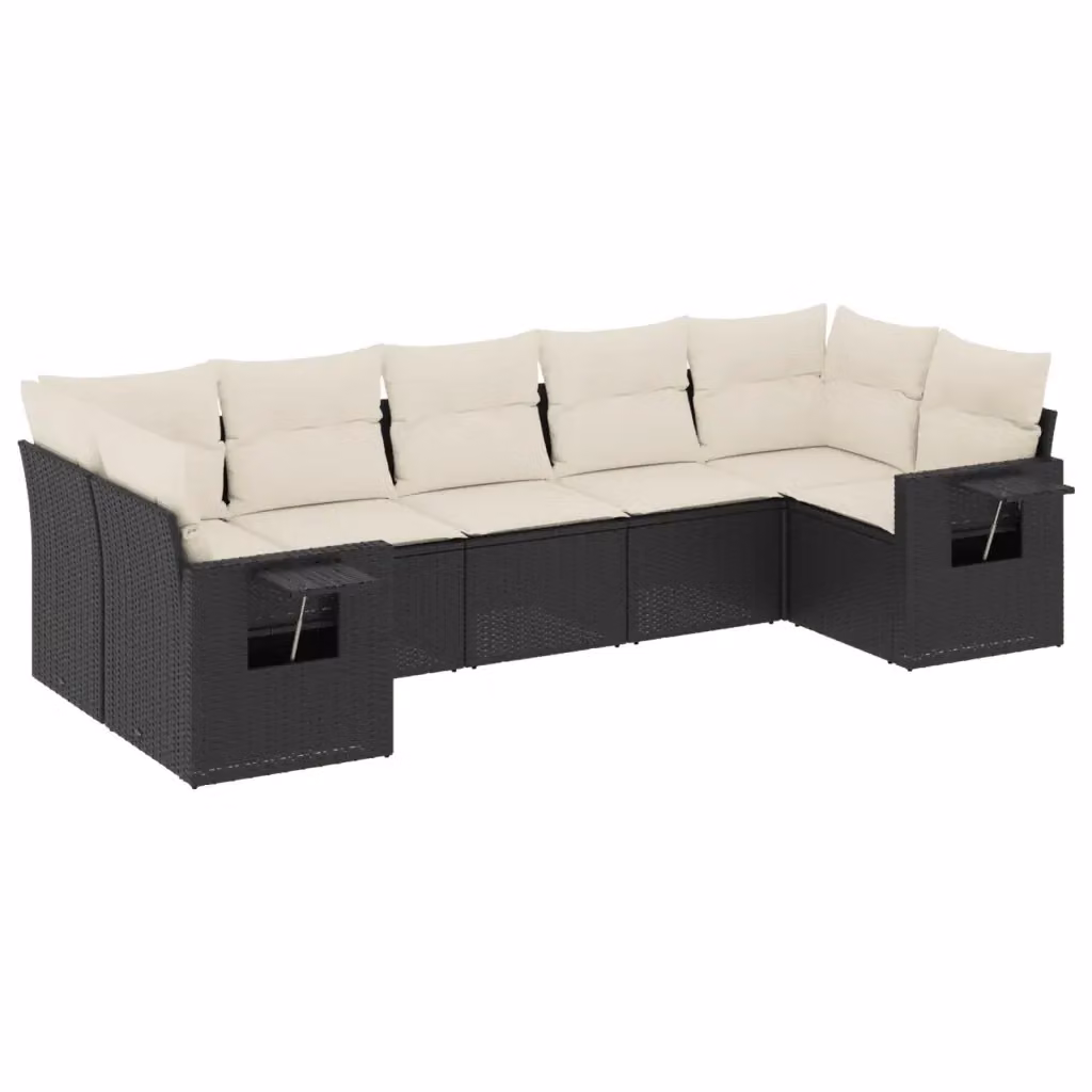 vidaXL Set Divano da Giardino a L con 7 Pezzi in Polyrattan Nero e Cuscini Imbottiti – 2