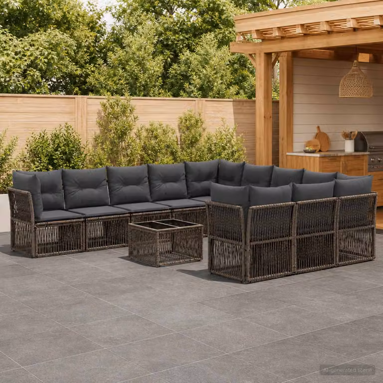 Set Divano da Giardino a Forma di U vidaXL in Polyrattan Grigio con Tavolino e Cuscini