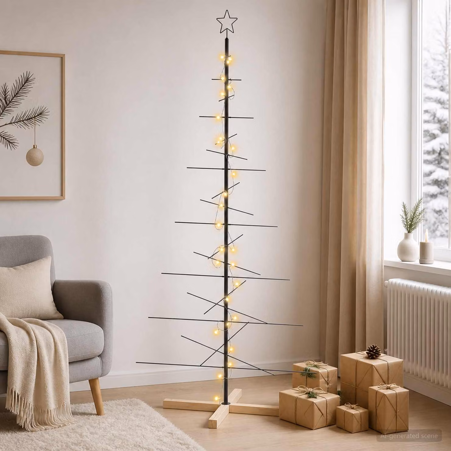 Albero di Natale moderno vidaXL KUOPIO in metallo nero con supporto, Altezza: 180 cm