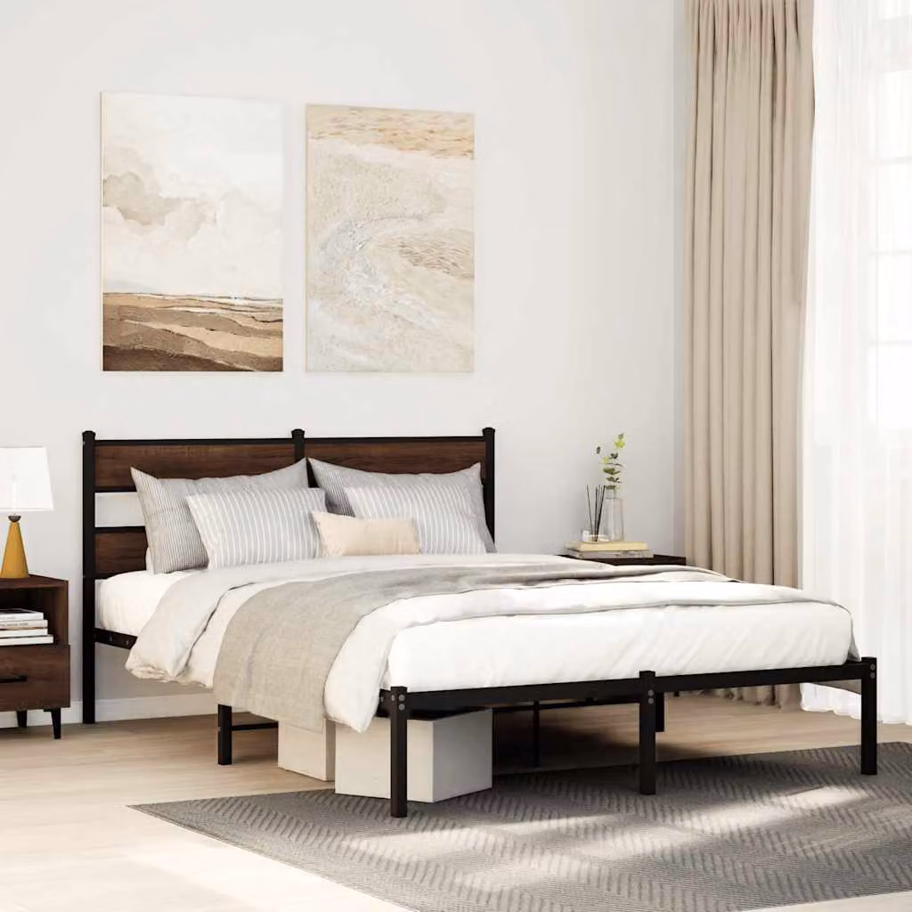 vidaXL Giroletto con Testiera in Rovere Marrone e Struttura in Metallo L/P/H: 150 x 200 x 91.5 cm