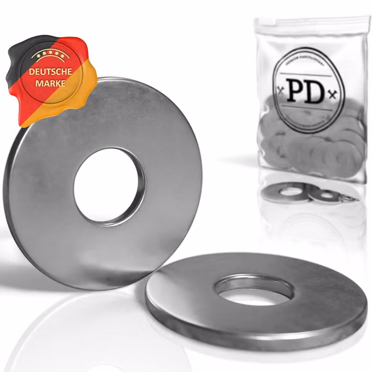 PD® Rondelle di grande diametro M20 in acciaio inossidabile - Rondelle per carrozzeria, confezione da 5 pezzi – Dimensioni M20 x 60 mm, colore argento