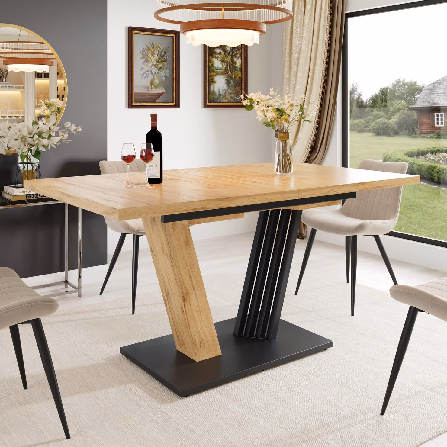 Tavolo allungabile Flieks con piano in marmo, tavolo da cucina con piano allungabile e meccanismo a farfalla, tavolo da pranzo 120-160 x 80 x 76 cm, finitura in legno