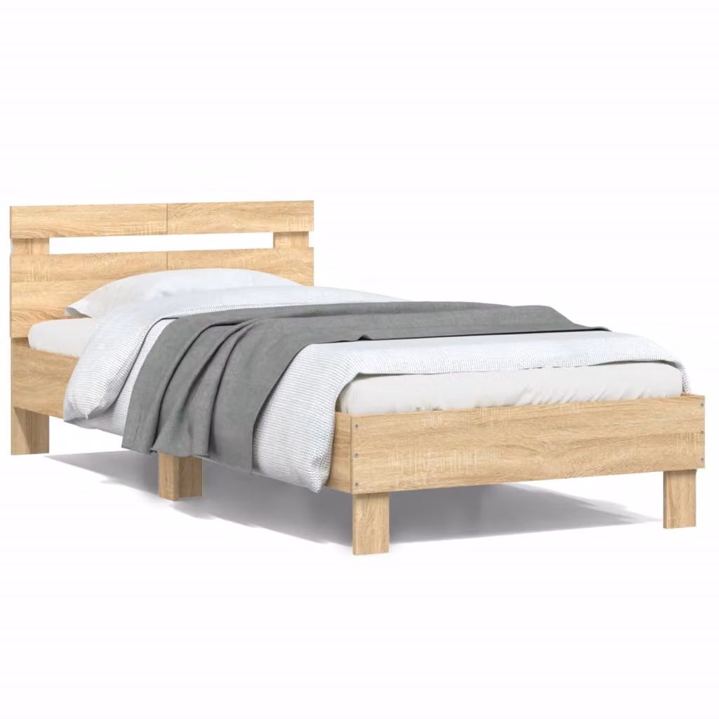 vidaXL Giroletto con Testiera, Illuminazione LED e Porta USB, Rovere Sonoma, L 100 x P 200 cm