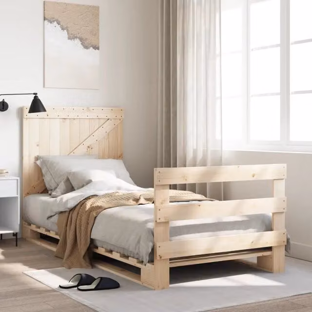 Letto con testiera vidaXL in legno massello di pino marrone, L/P/H: 90 x 200 cm – 1