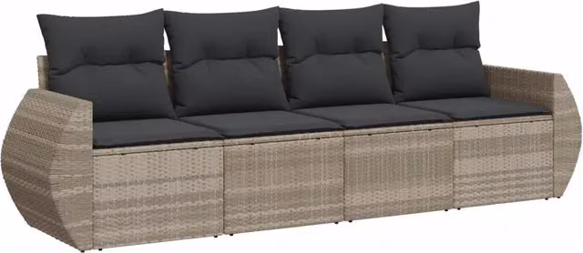 Set Divano da Giardino 4pz | Set Salotto da Giardino con Cuscini Grigio Chiaro Polyrattan