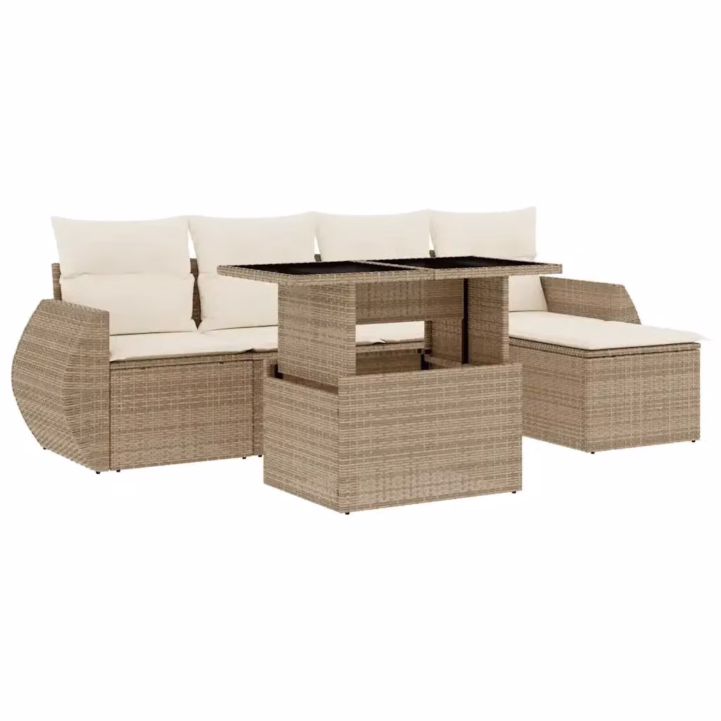 Set Divano da Giardino 6 Pezzi vidaXL con Cuscini Beige e Tavolino in Polyrattan e Metallo per Terrazza e Giardino – 2