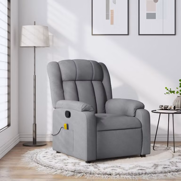 vidaXL Poltrona reclinabile relax in tessuto grigio con braccioli e struttura in legno e metallo