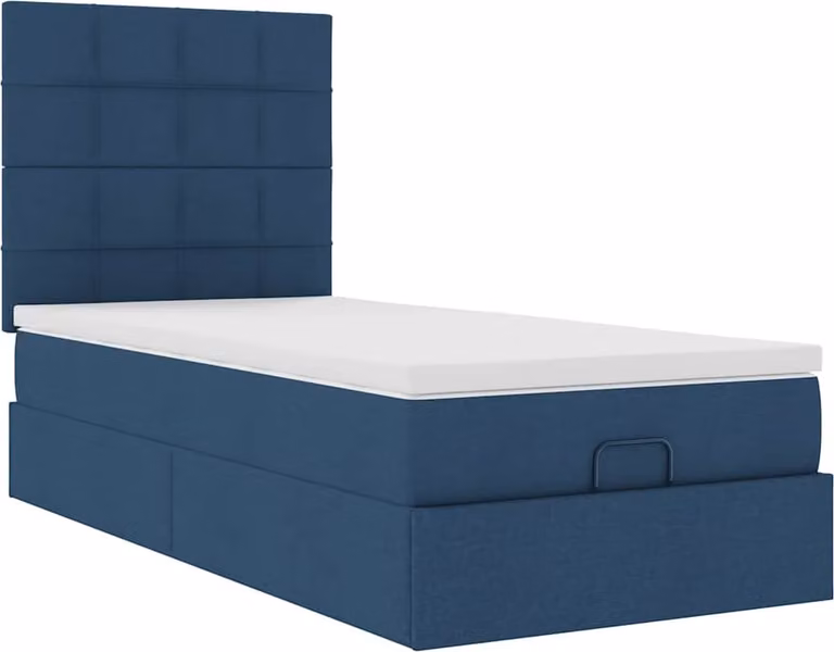 Struttura Letto Pouf con Materasso Blu 90x190 cm in Tessuto