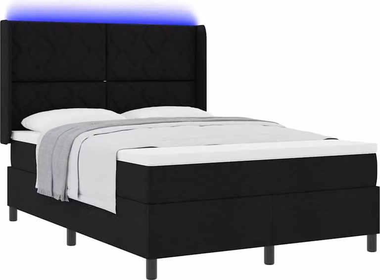 Letto boxspring a LED con testiera nera 140 x 200 cm in tessuto