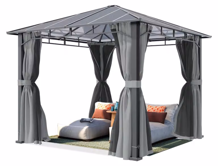 TOOLPORT Gazebo giardino 3x3 m, alluminio, tetto policarbonato ca. 8 mm, grigio - con pannelli laterali e zanzariere