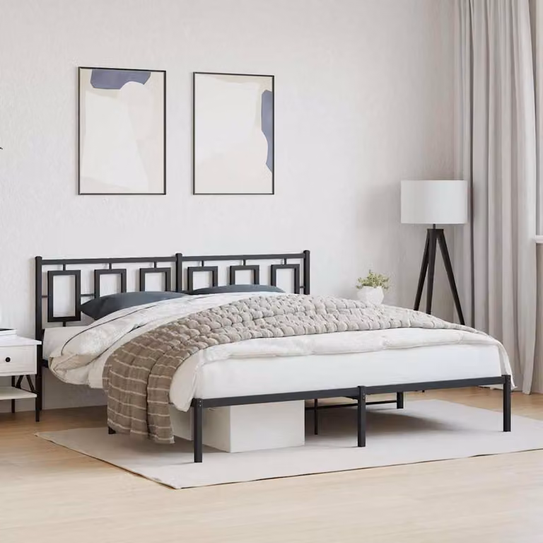 Giroletto con testiera in metallo vidaXL nero L: 219 cm, P: 187 cm, H: 91 cm