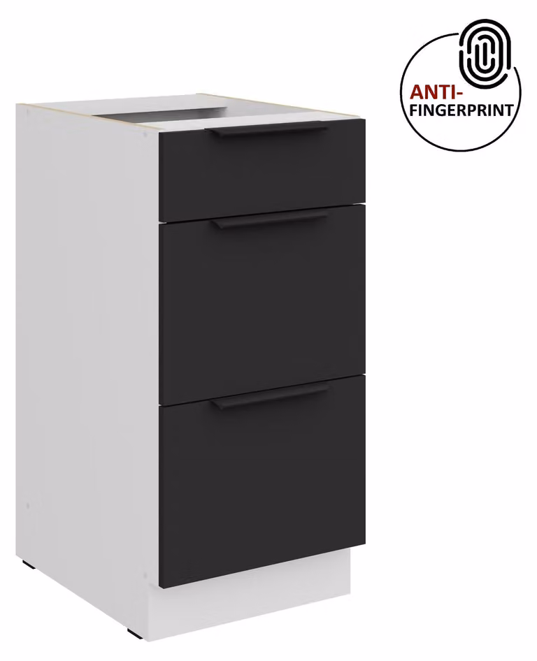 Mobile base da cucina da 40 cm, cucina ARIA nero ultra opaco + bianco opaco, frontali di alta qualità con rivestimento anti-impronta, mobile da cucina con chiusura ammortizzata