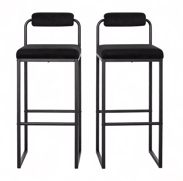 Set di 2 sgabelli da bar DESMIU con schienale, struttura in acciaio e rivestimento in velluto, altezza seduta 75 cm, colore moderno