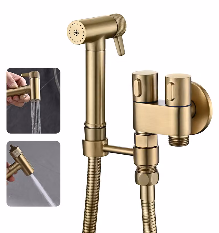 Spruzzatore per bidet in ottone spazzolato, doppia funzione, tubo da 1,2 metri