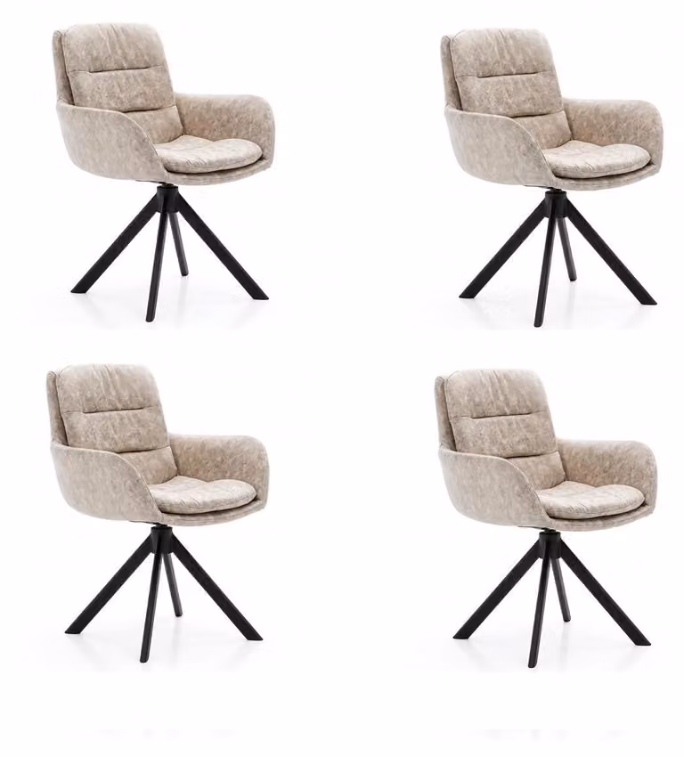 Set di 4 sedie, design moderno, imbottitura in tessuto, colore beige, confortevoli e morbide