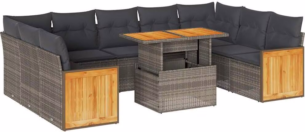 Divano Giardino 10 pz con Cuscini Grigio in Polyrattan Acacia
