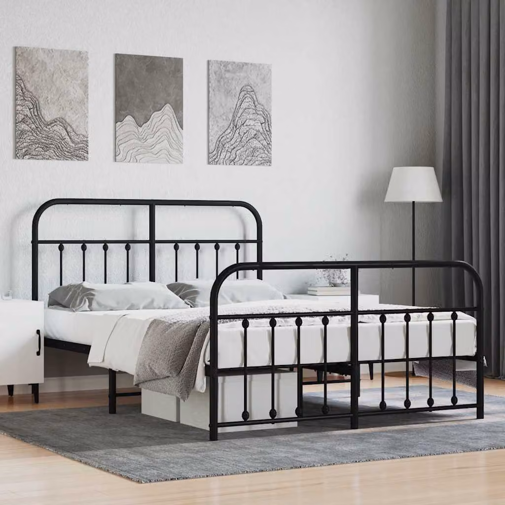 vidaXL Giroletto in metallo nero con testiera e pediera L/P/H: 140 x 200 x 146 cm