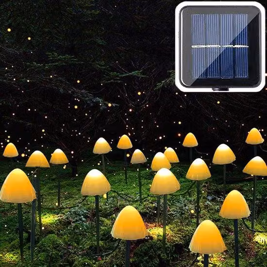 Lampade da tavolo a energia solare a forma di fungo - Impermeabili - 8 modalità - Cavo da 5 metri - Bianco