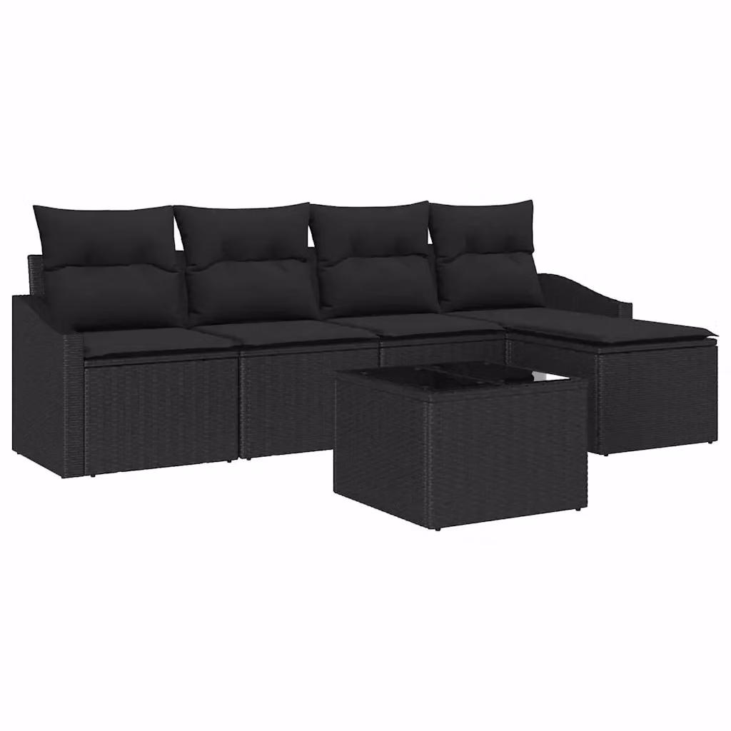 Set di divani da giardino vidaXL a forma di L composto da 6 pezzi con cuscini, colore nero – 2