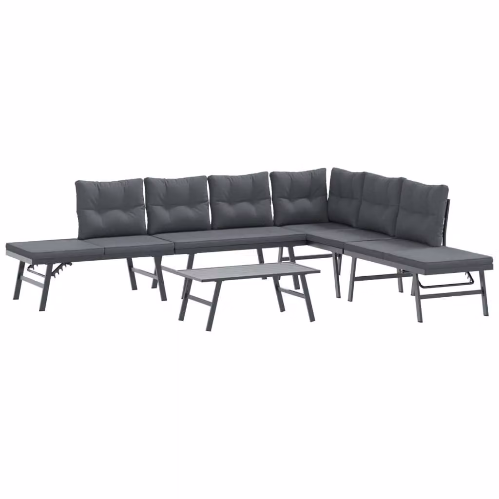 Set Panche Giardino Cuscini 5pz Nere Acciaio Verniciato Polvere