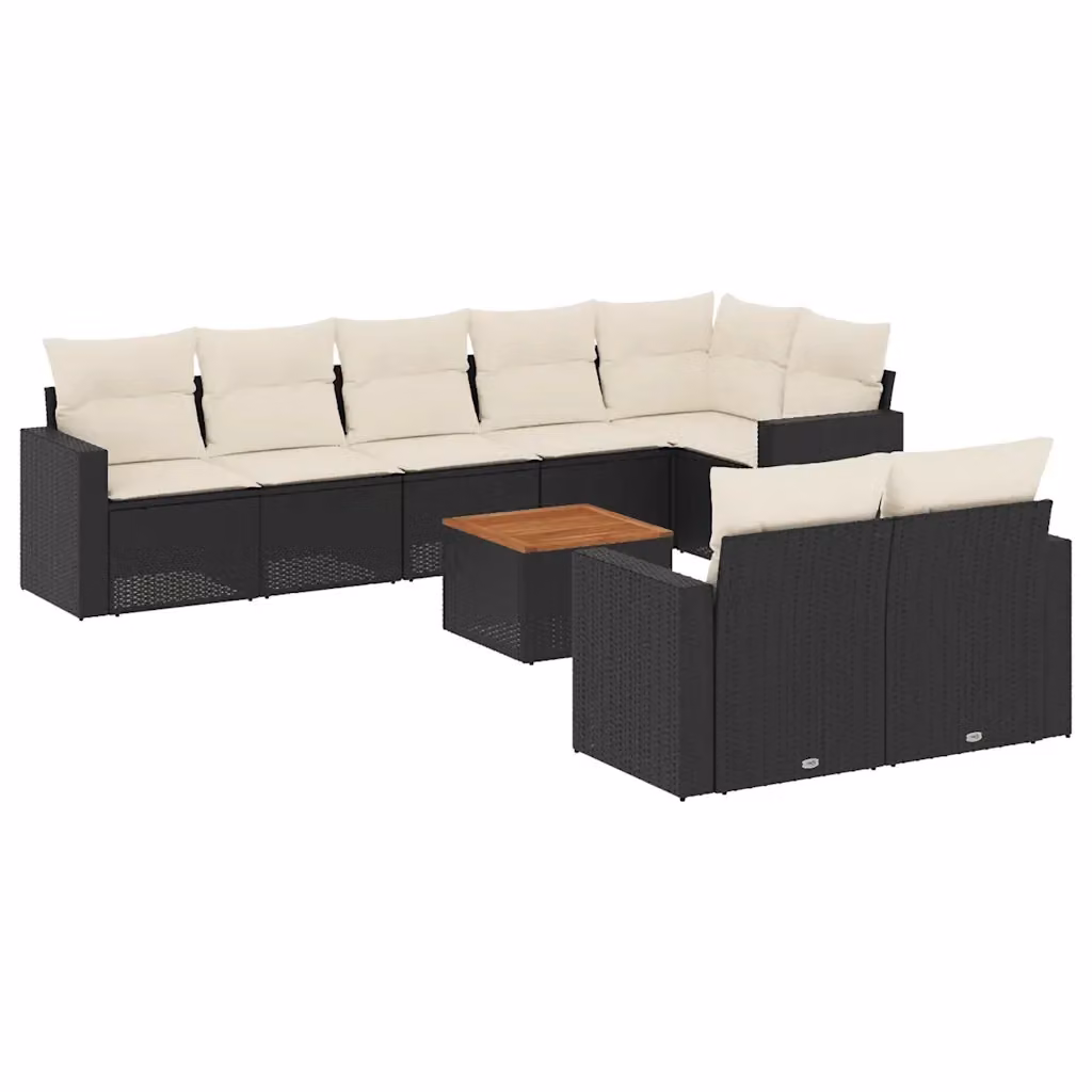 vidaXL Set Divani da Giardino a L 9 pz in Polyrattan Nero con Cuscini e Tavolino da Esterno – 2