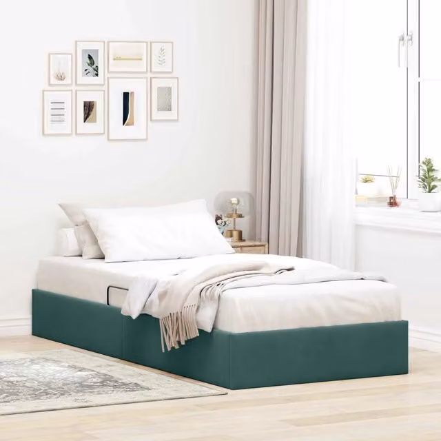 Letto ottomano moderno vidaXL in velluto verde con contenitore a sollevamento L: 90 cm, P: 200 cm, H: 140 cm – 1