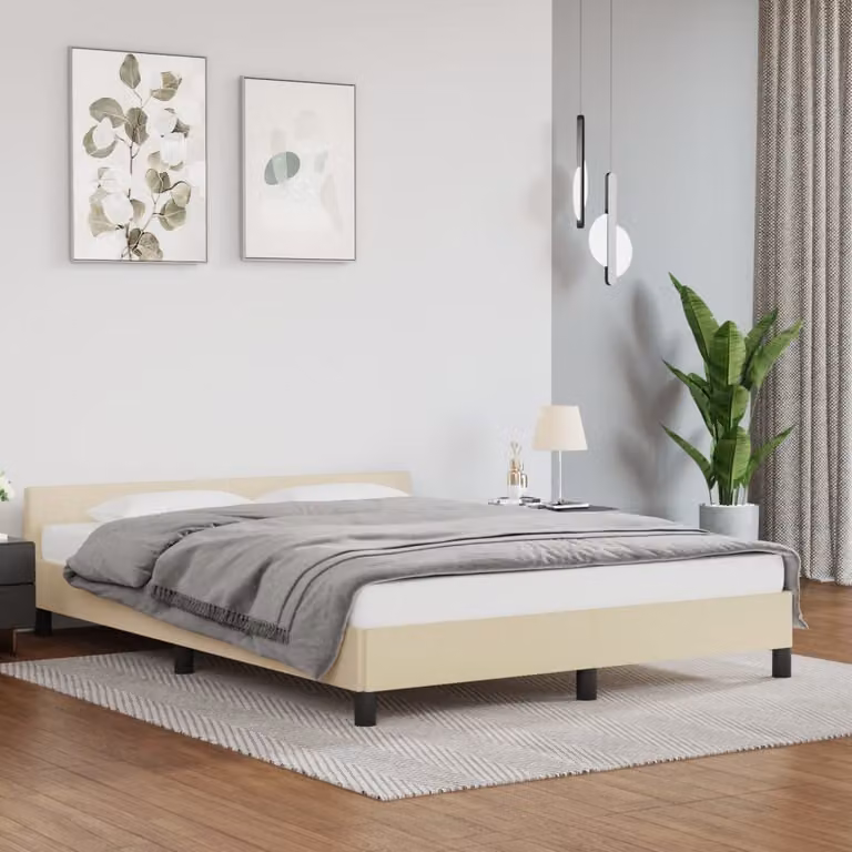 The Living Store Giroletto con testiera crema 140x200 cm in ecopelle