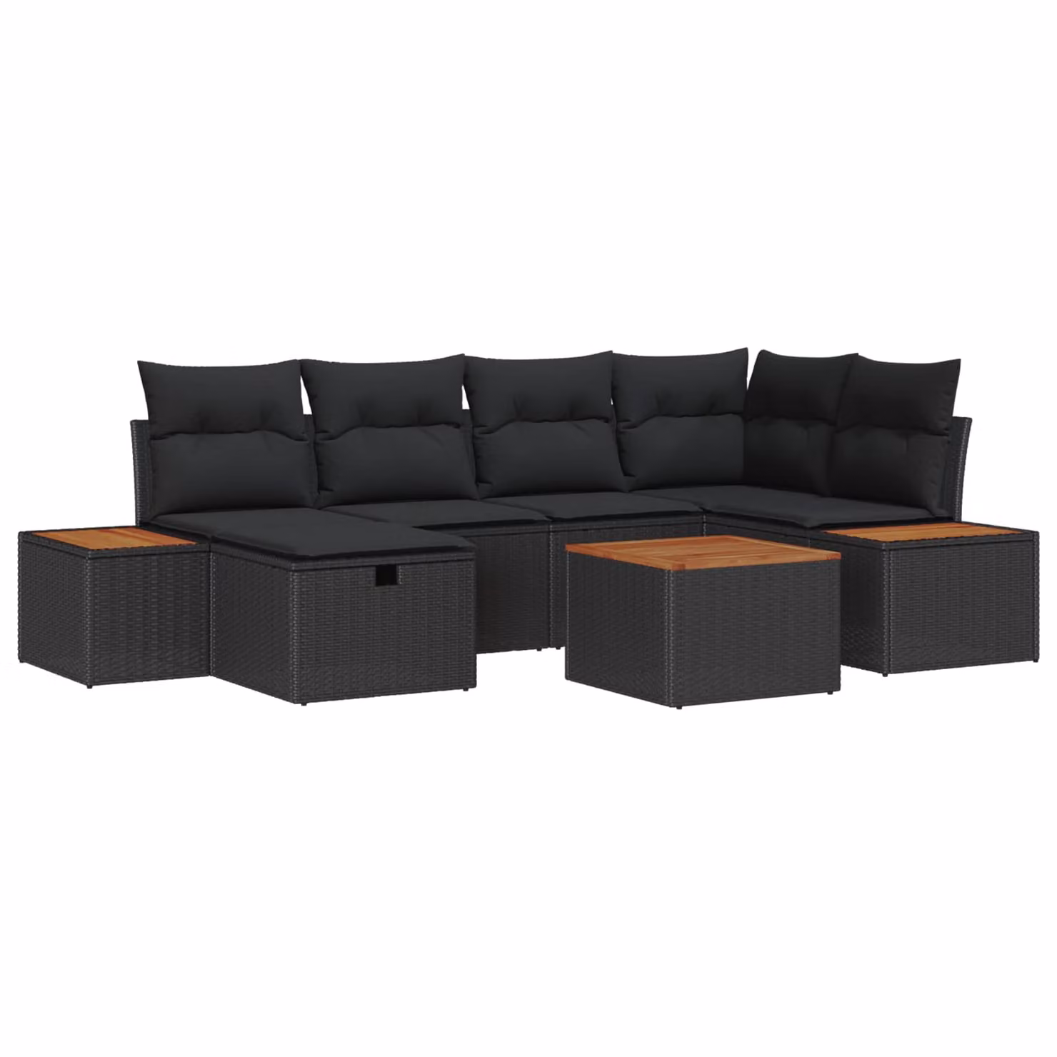 Set Divano da Giardino vidaXL a Forma di L in Polyrattan Nero con Cuscini e Tavolino da Esterno – 1