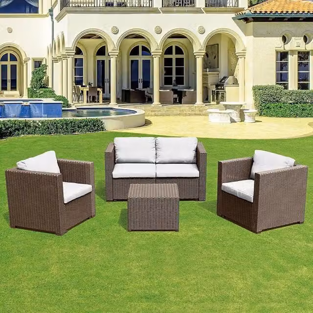 Le Stelle Set Salotto da Giardino in Polyrattan con Divano, Poltrone Tavolino e Cuscini Colore Moka