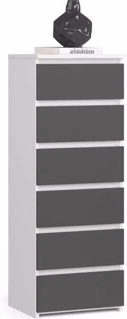 Cassettiera AKORD CL6 Bianca con 6 cassetti e inserti Grigio Grafite L/P/H: 40 x 35 x 109 cm