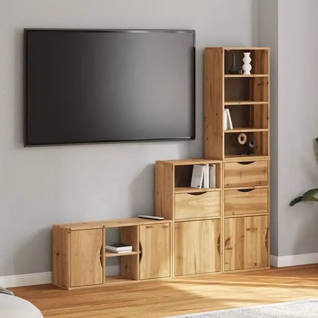 Mobile TV 4 pz con Contenitore ODDA in Legno Massello di Pino 3365372