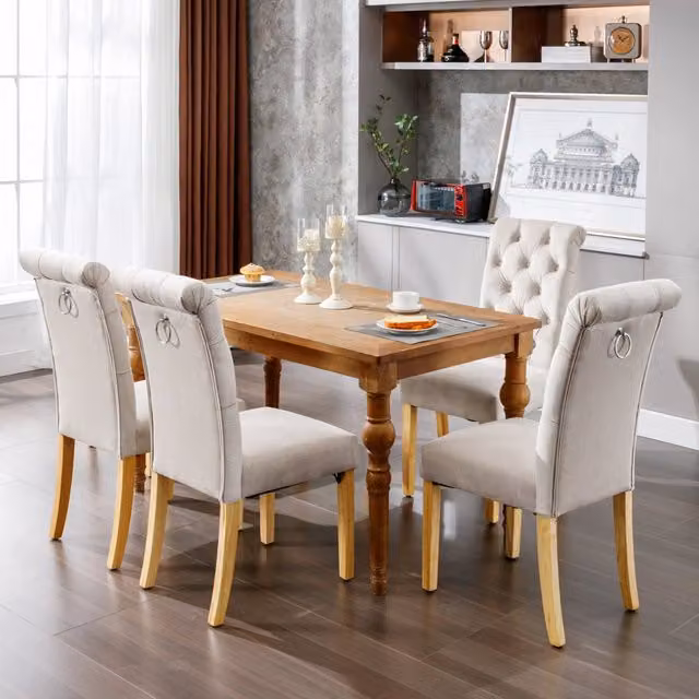Sedie da Pranzo Set 4 Pezzi in Velluto con Gambe in Legno e Bottoni ¨C MINIMAL ¨C Beige