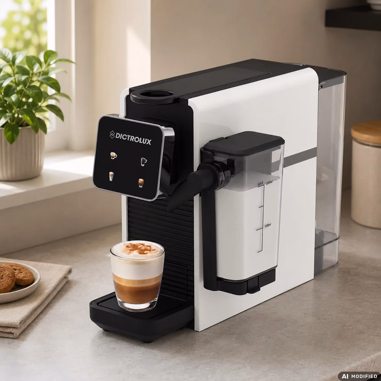 Macchina da Caffè Digitale DICTROLUX Express & Milk White, 1400 Watt, Compatibile con Capsule Nespresso Original, con Display Touch e Serbatoio Rimovibile – 2