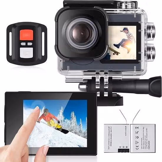 Action Camera Subacquea 4K Ultra HD 20 MP con Wi-Fi, Angolo Ultra-Wide 170 Gradi, Stabilizzazione EIS e Batteria Doppia 1350 mAh, Resistente all'Acqua fino a 40 m, Colore Nero