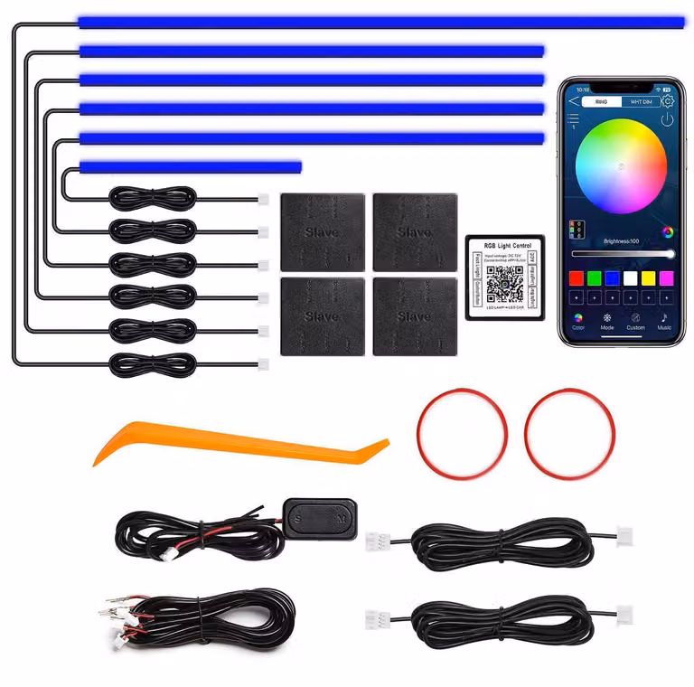 Illuminazione ambientale a LED per auto, interni, acrilico, RGB, 6 colori, controllo tramite app, sincronizzazione con la musica, 175 pollici, 612 LED