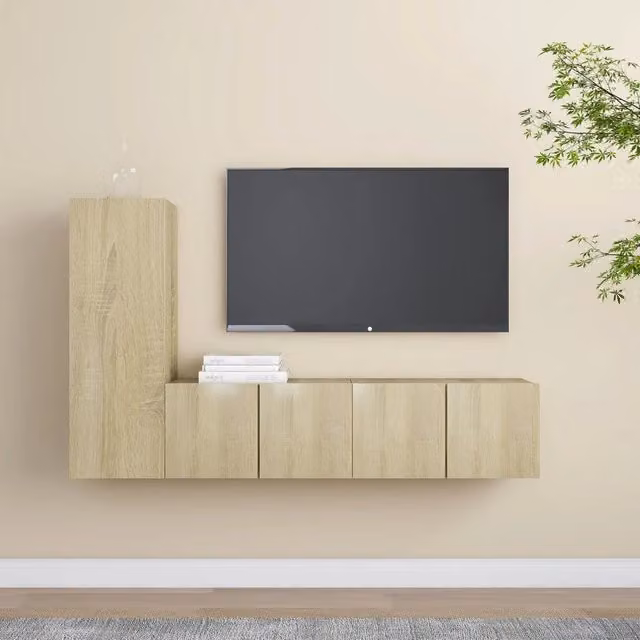 Set di mobili porta TV moderno vidaXL in legno color rovere, 3 pezzi, da appendere a parete, L: 90 cm, P: 30 cm, H: 60 cm – 1