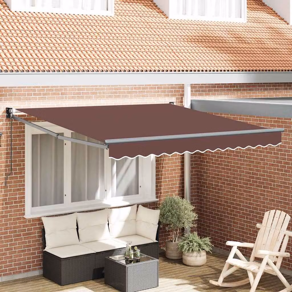 Tenda da sole retrattile manuale vidaXL con bracci pieghevoli in alluminio e tessuto in poliestere, L: 300 cm, P: 250 cm, colore marrone
