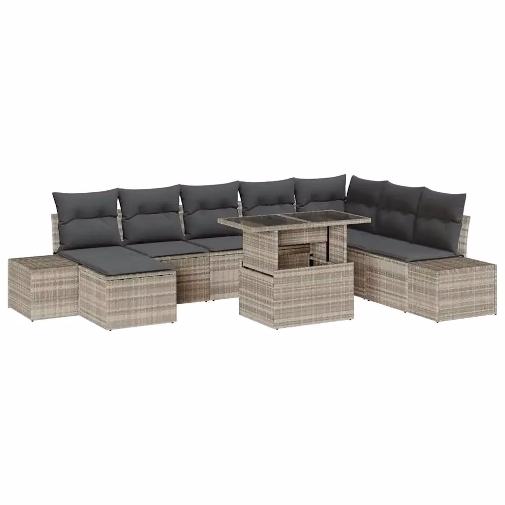 Set Divano da Giardino 9 pz vidaXL Grigio con Tavolino e Cuscini in Polyrattan e Metallo – 2